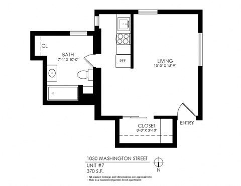 Floor plan for studio, 1 bath, 405 sqft